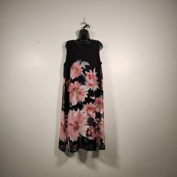 COLDWATER CREEK Sleeveless Shift Mini Dress Women 16 Multi Floral Split Flowy - Picture 1 of 12